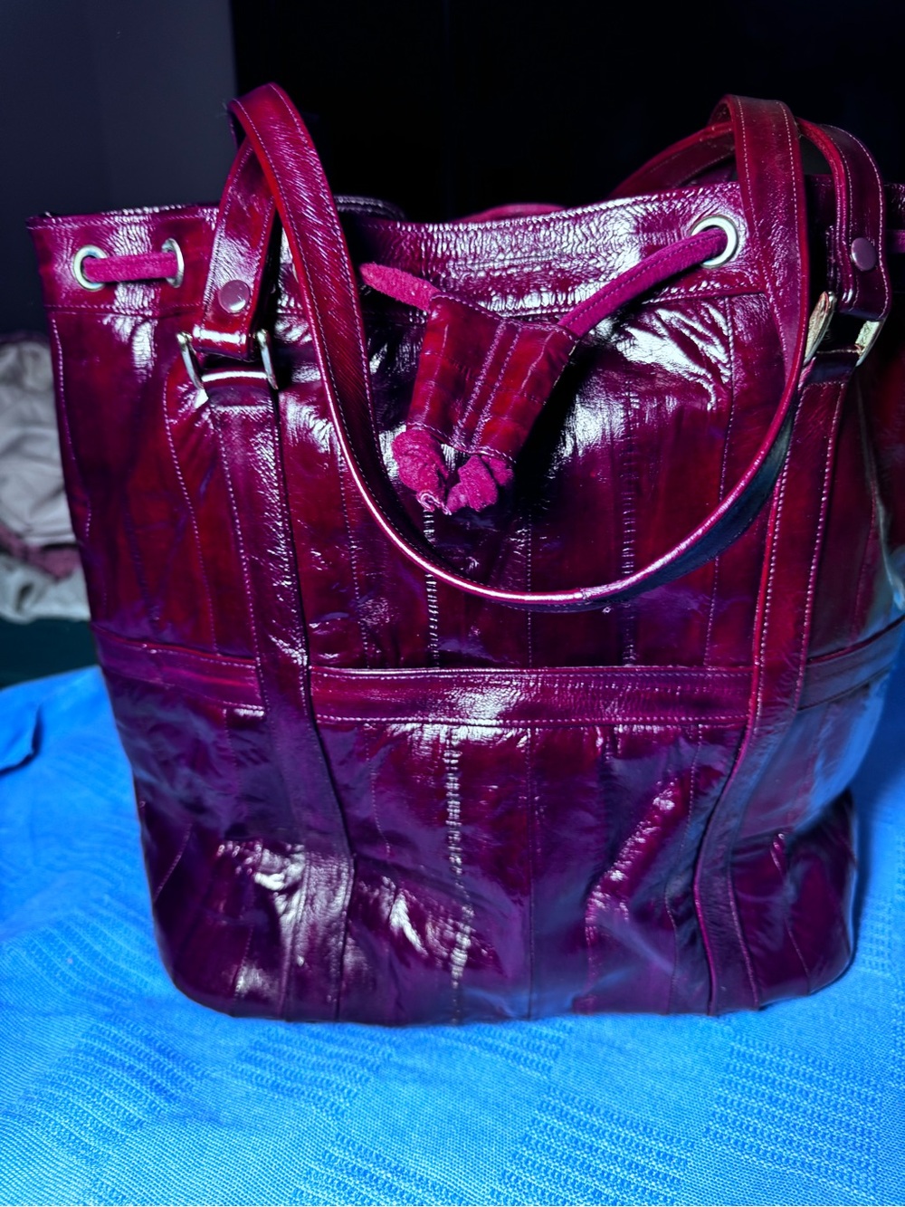 Mint Vintage Genuine EEL Bucket Bag Cranberry Color Fabulous
